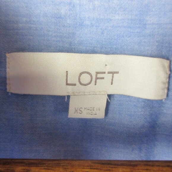 LOFT Blouse Ruffle XS Pintucking Lace Blue Cotton Cottagecore Western Peasant - Picture 6 of 7